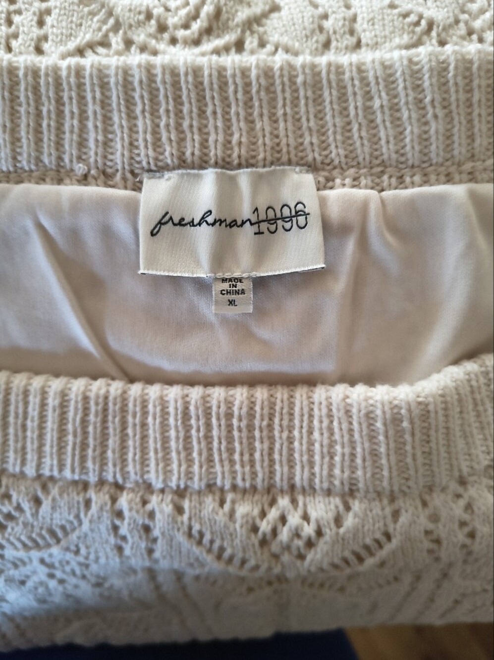 Knit Skirt, Freshman 1996 Cream Cable Knit Straight Midi Skirt, XL - Picture 4 of 4